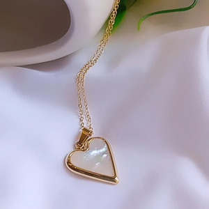 Κολιέ Επίχρυσο Ατσάλινο Φιλντισι "White Heart" - ημιπολύτιμες πέτρες, επιχρυσωμένα, καρδιά, κοντά, ατσάλι - 2