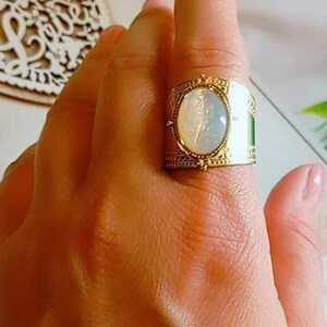 Δαχτυλίδι Ατσάλινο Επίχρυσο με Πέτρα Φιλντισι " Moonstone" - επιχρυσωμένα, ατσάλι, boho, αυξομειούμενα - 2