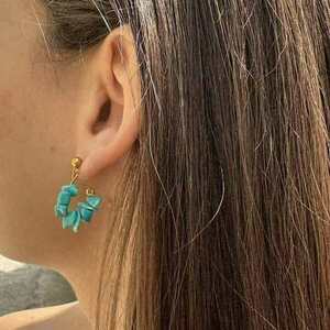 Γαλάζια καλοκαιρινά σκουλαρίκια - ημιπολύτιμες πέτρες, χάντρες - 2