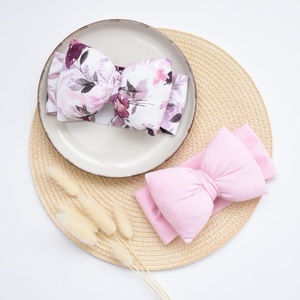 Σετ απο 2 κορδέλες μαλλιών με φουσκωτό φιόγκο: ροζ, φλοράλ - κορδέλες για μωρά - 2