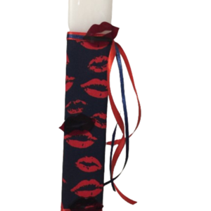 Λαμπάδα 'kisses' διακοσμημένη με χειλάκια από πλεξιγκλας και διάφορες κορδέλες - κορίτσι, λαμπάδες, για ενήλικες, για εφήβους - 3