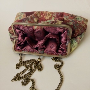 Γυναικεία χειροποίητη τσάντα clutch ώμου ή χιαστί στυλ vintage με ύφασμα ζακάρ με μπρονζέ πλαίσιο και μπρονζέ αλυσίδα - ύφασμα, vintage, ώμου, χιαστί, χειροποίητα - 5