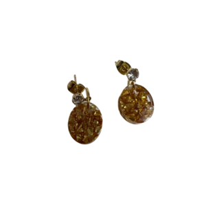 Σκουλαρικι οβαλ χρυσο ρητινης με γεμισμα ημιπολυτιμες πετρες, 1cm, με 18 καρατιων επιχρυσωμενο κουμπωμα - ημιπολύτιμες πέτρες, στρας, γυαλί, ρητίνη, καρφάκι
