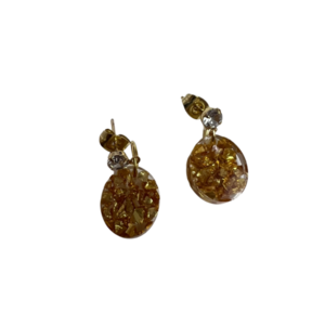 Σκουλαρικι οβαλ χρυσο ρητινης με γεμισμα ημιπολυτιμες πετρες, 1cm, με 18 καρατιων επιχρυσωμενο κουμπωμα - ημιπολύτιμες πέτρες, στρας, γυαλί, ρητίνη, καρφάκι - 2
