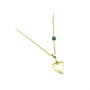 Κολιέ με καρδιά και Σμαράγδι, επίχρυσο ατσάλι, μήκος 48 + 5,5 cm - ημιπολύτιμες πέτρες, επιχρυσωμένα, χρυσό, καρδιά, ατσάλι