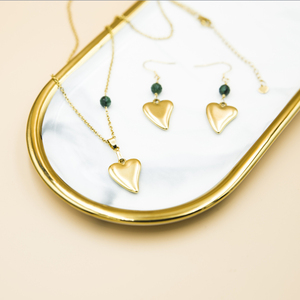 Κολιέ με καρδιά και Σμαράγδι, επίχρυσο ατσάλι, μήκος 48 + 5,5 cm - ημιπολύτιμες πέτρες, επιχρυσωμένα, χρυσό, καρδιά, ατσάλι - 3