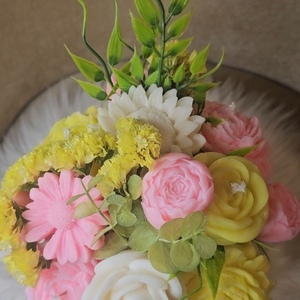 Pink yellow bouquet candle flower - αρωματικά κεριά - 2