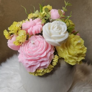 Pink yellow bouquet candle flower - αρωματικά κεριά - 4