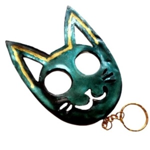 Μπρελόκ αυτοάμυνας γάτα από υγρό γυαλί χαμελέων (πράσινο - καφέ) - χρυσό 11cm χ 8cm - ρητίνη, γάτα, προστασία, γούρια, σπιτιού