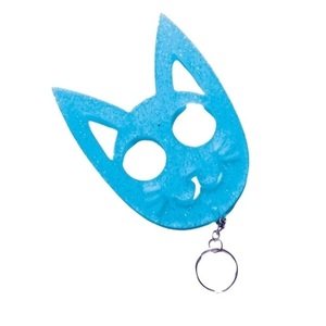 Μπρελόκ αυτοάμυνας γάτα από υγρό γυαλί γαλάζιο με ασημί γκλίντερ 11cm χ 8cm - ρητίνη, γάτα, προστασία, γούρια, σπιτιού