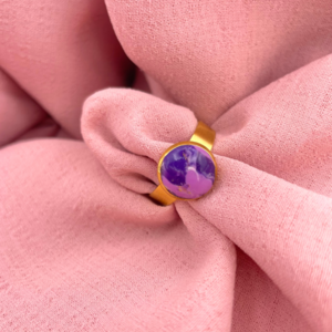 Λίλα | Χειροποίητο αυξομειούμενο δαχτυλίδι με μωβ και λιλά πηλό & ρητίνη - πηλός, αυξομειούμενα, φθηνά - 2