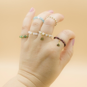 Ελαστικό δαχτυλίδι βεράκι με Γρανάτη και επίχρυση ατσάλινη καρδιά - ημιπολύτιμες πέτρες, καρδιά, ατσάλι, boho, αυξομειούμενα - 3