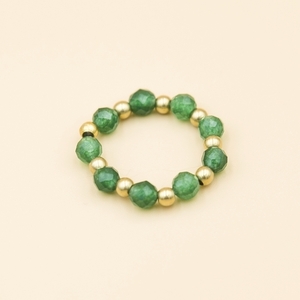 Ελαστικό δαχτυλίδι βεράκι με Jade (Πράσινο Νεφρίτη) και επίχρυσες ατσάλινε χάντρες - ημιπολύτιμες πέτρες, ατσάλι, boho, αυξομειούμενα