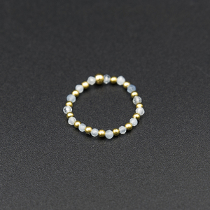 Ελαστικό δαχτυλίδι βεράκι με Ακουαμαρίνα και επίχρυσες ατσάλινε χάντρες - ημιπολύτιμες πέτρες, επιχρυσωμένα, ατσάλι, boho, αυξομειούμενα - 2