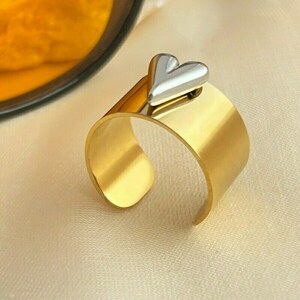 Δαχτυλίδι από Ατσάλι ZEUS χρυσό χρώμα επίχρυσο - επιχρυσωμένα, καρδιά, ατσάλι, αυξομειούμενα, φθηνά - 2