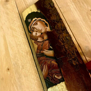 Παναγία Γλυκοφιλούσα Χειροποίητη Εικόνα Σε Κορμό 9x28cm - πίνακες & κάδρα, πίνακες ζωγραφικής - 4