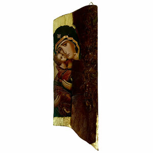 Παναγία Γλυκοφιλούσα Χειροποίητη Εικόνα Σε Κορμό 9x28cm - πίνακες & κάδρα, πίνακες ζωγραφικής