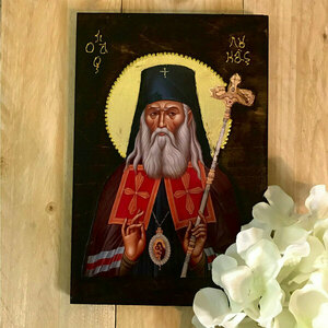 Άγιος Λουκάς ο Ιατρός Χειροποίητη Εικόνα Σε Ξύλο 16x24cm - πίνακες & κάδρα, πίνακες ζωγραφικής, εικόνες αγίων - 2