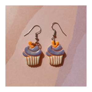 Κρεμαστά σκουλαρίκια από πολυμερικό πηλό σε σχήμα cupcake - πηλός, μικρά, ατσάλι, γάντζος, φθηνά
