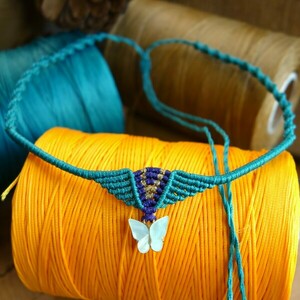 Μακραμε boho choker με στοιχείο πεταλούδα - πεταλούδα, ατσάλι, boho - 3