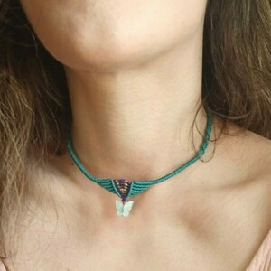 Μακραμε boho choker με στοιχείο πεταλούδα - πεταλούδα, ατσάλι, boho - 4