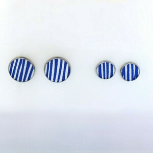 Leather Me Stripes Blue Pin Earring - δέρμα, μικρά, ατσάλι