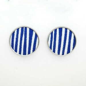 Leather Me Stripes Blue Pin Earring - δέρμα, μικρά, ατσάλι - 2