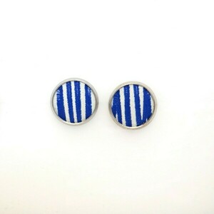 Leather Me Stripes Blue Pin Earring - δέρμα, μικρά, ατσάλι - 3
