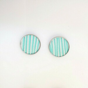 Leather Me Stripes Turquoise Pin Earring - δέρμα, μικρά, ατσάλι - 2