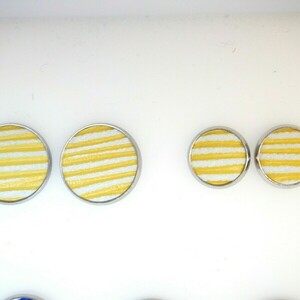 Leather Me Stripes Yellow Pin Earring - δέρμα, μικρά, ατσάλι