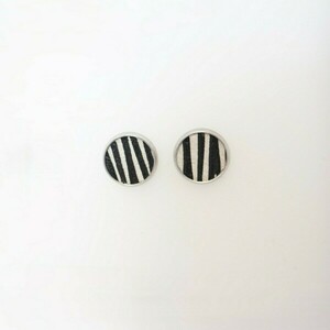 Leather Me Stripes Black Pin Earring - δέρμα, μικρά, ατσάλι - 3