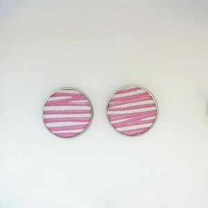 Leather Me Stripes Pink Pin Earring - δέρμα, μικρά, ατσάλι - 2