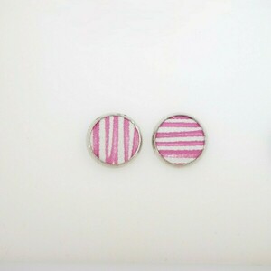 Leather Me Stripes Pink Pin Earring - δέρμα, μικρά, ατσάλι - 3