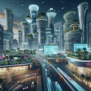 Art Print ''Μελλοντική πόλη τη νύχτα''Μια φουτουριστική φωτογραφία της πόλης του 3000 - αφίσες - 2