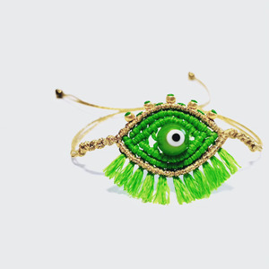 Βραχιόλι macrame ματάκι με πράσινο 2 γυάλινο ματάκι, χάντρες και αυξομειούμενο κούμπωμα - νήμα, μάτι, χάντρες, boho, φθηνά - 4