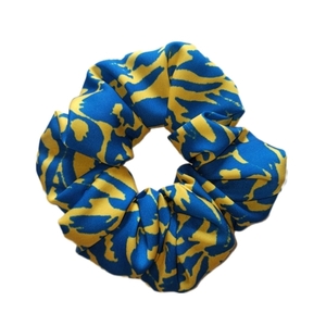 makeba handmade blue-yellow zebra scrunchie - ύφασμα, λαστιχάκια μαλλιών