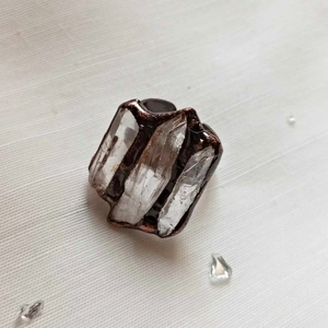 Δαχτυλίδι από χαλκό με διάφανο χαλάζία - ημιπολύτιμες πέτρες, χαλκός, boho - 4