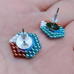 Ατσάλινα σκουλαρίκια καρφωτά μικρά γεωμετρικά, με χάντρες miyuki - γυαλί, χάντρες, μικρά, ατσάλι, φθηνά - 4
