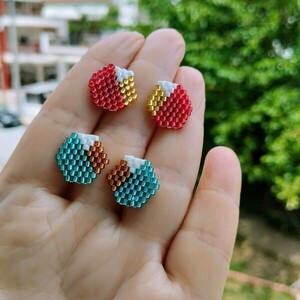 Ατσάλινα σκουλαρίκια καρφωτά μικρά γεωμετρικά, με χάντρες miyuki - γυαλί, χάντρες, μικρά, ατσάλι, φθηνά - 5
