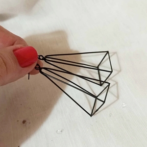 Γεωμετρικά σκουλαρίκια πυραμίδες - γεωμετρικά σχέδια, μακριά, ατσάλι, boho, μεγάλα - 5