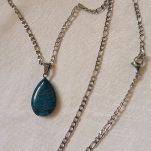 Γυναικείο χειροποίητο κολιέ με ημιπολύτιμη πέτρα αχάτη σε αποχρώσεις του μπλε και ατσάλινη αλυσίδα σε ασημί χρώμα - ημιπολύτιμες πέτρες, αχάτης, χειροποίητα, ατσάλι - 4