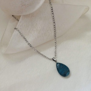 Γυναικείο χειροποίητο κολιέ με ημιπολύτιμη πέτρα αχάτη σε αποχρώσεις του μπλε και ατσάλινη αλυσίδα σε ασημί χρώμα - ημιπολύτιμες πέτρες, αχάτης, χειροποίητα, ατσάλι - 5