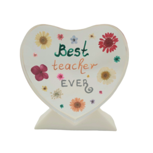 "Best Teacher" - υγρό γυαλί με αποξηραμένα λουλούδια - καρδιά, ρητίνη, διακοσμητικά