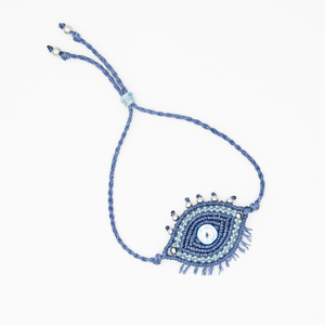 Βραχιόλι Μάτι Denim με Γαλάζιο χρώμα, μακραμέ - ρητίνη, κορδόνια, μάτι, χεριού, αυξομειούμενα - 3