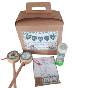 Σετ θεματικό κουτάκι Lunchbox με σαπουνόφουσκες, χρωμοσελίδες με ξυλομπογιές και τυμπανάκι "ζωάκια ζούγκλας" - πάρτυ γενεθλίων, είδη για πάρτυ, ζωάκια, προσωποποιημένα