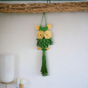 Κουκουβάγια macrame πράσινη - μακραμέ, boho, διακοσμητικά - 3