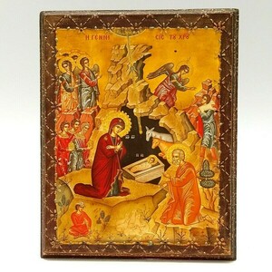 Χειροποίητη εικόνα ξύλινη "Η γέννηση του Ιησού" 30x24x2 - πίνακες & κάδρα - 2