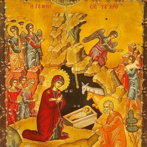 Χειροποίητη εικόνα ξύλινη "Η γέννηση του Ιησού" 30x24x2 - πίνακες & κάδρα - 3