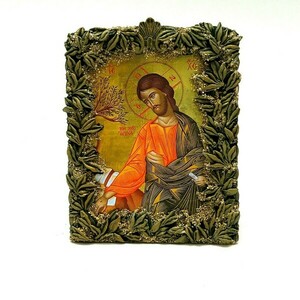 Χειροποίητη εικόνα "Ιησούς" σε κορνίζα 19x15x11 - πίνακες & κάδρα