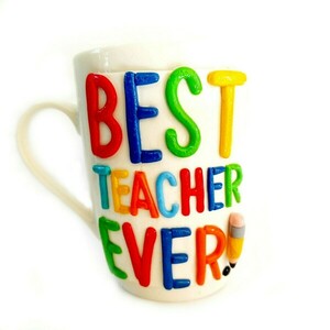 Δώρο για την δασκάλα κούπα με στοιχεία από πολυμερικό πηλό BEST TEACHER (ύψος 10,5 εκ, 360 ml) - πηλός, χειροποίητα, κούπες & φλυτζάνια, προσωποποιημένα, η καλύτερη δασκάλα